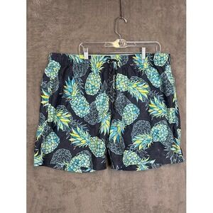 George Men's Above‎ The Knee Swim Trunks Pineapple Print Blue Yellow XL 40-42